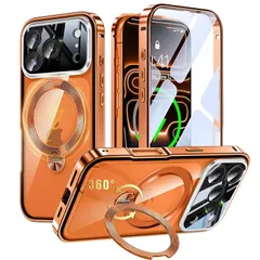 【新品】 iPhone 17 Pro Max 用 両面 MagSafe対応 ケース アイフォン17プロマックス フルカバー 【90°確実に自立 × 360°回転】 ゼンマイ式スタンド 縦横多角度 Uovon スマホケース アイホン17プロマックス 全面保護 カ