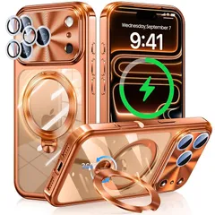 【新品】 iPhone 17 Pro 用 ケース 【90°確実に自立 × 360°回転スタンド】 縦横多角度 Magsafe対応 アイフォン17プロ カバー CD紋リング マグネット搭載 ワイヤレス対応 Uovon スマホケース アイホン 17pro 携帯ケー