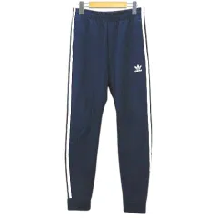 アディダス adidas スウェット ジャージ パンツ 0 紺系 ネイビー ロゴ刺繍 サイドポケットファスナー