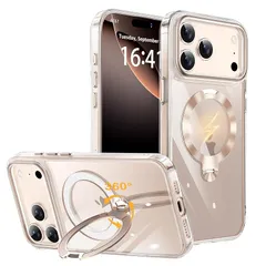 【新品】 TISTUNST iPhone 17 pro 用 ケース 透明 CDリング 【多機能 360°回転スタンド】【横縦両立・角度自由調整】搭載MagSafe対応 ワイヤレス充電対応 米軍MIL規格 耐衝撃 防指紋 黄変防止 レンズ保護 phone 17p