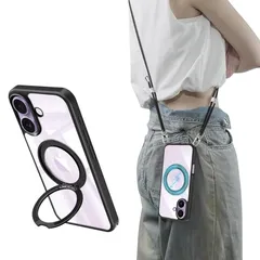 【新品】 xiusiteli For iPhone 17 用 ケース クリア MagSafe対応 360度回転スタンド マグネット搭載 ワイアレス充電対応 iPhone17 カバー ショルダー ネック ストラップ付き 長さ調整可能 アイフォン17 ケース 耐衝