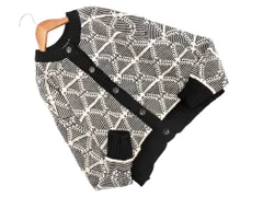 earth music&ecology アースミュージック＆エコロジー 総柄 カーディガン sizeF/黒ｘ白 ◇■ レディース