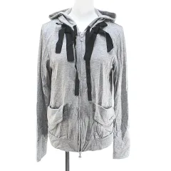 インゲボルグ INGEBORG 長袖 パーカー 薄手 9 灰系 グレー 日本製 リボン ジップアップ ロゴ 文字 刺繍 ポケット