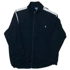 ポロバイラルフローレン  トラックジャケット ジャージ ジップアップ スポーティー 黒 白 ポニー刺繍ロゴ 3XL オーバーサイズ ビッグシルエット ヴィンテージアイテム スウェット レディース ユニセックス メンズ 古着 長袖 CHM