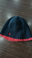 ポロ ラルフローレン ネイビー/レッド ビーニー 帽子 テンション低下 色落ちあり 直径23cm