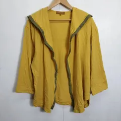 Lancel ランセル ラップ カーディガン 肩パッド 長袖 ウール 切替 ライン 古着 vintage イエロー系 9AR B522のサムネイル