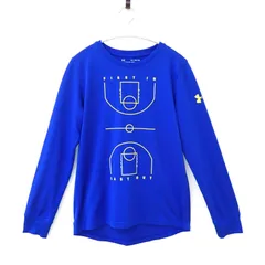 古着　アンダーアーマー　UNDER ARMOUR メンズロゴロングTシャツ　ロンT　ユニセックス　HEATGEAR YXL/JTG/XG FURST IN LAST OUT ブルー系　青色　アクティブシャツ　160/76　Sサイズ相当　160㎝相当