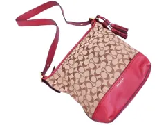 COACH コーチ F25380 本革 レザー キャンバス シグネチャー ショルダー バッグ ベージュｘピンク ■■ レディース