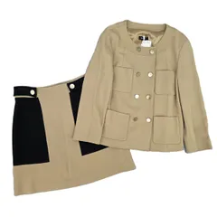MAX&CO マックスアンドコー スカート ノーカラー ジャケット スーツ バイカラー ベージュ×ブラック 46 L セットアップ レディース 46 レーヨン 中古
