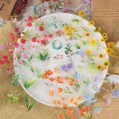Drado コラージュ シール 花 フレークシール 詰め合わせ 花柄 大量約588枚 PET ひまわり 植物 紫陽花 おしゃれ 透明 バラ 防水 手帳用 メモ DIY デコ 6枚入り