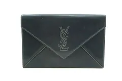 イヴサンローラン リヴゴーシュ ヴィンテージ クラッチ バッグ YSLロゴ ステッチ レザー 紺 ネイビー Yves Saint Laurent 5192h