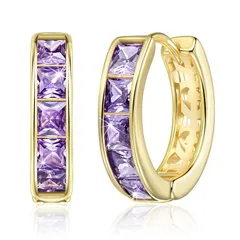 Linawe アメジスト ピアス 軟骨 イヤリング レディース フープピアス 14金 ゴールド ジュエリー リングピアス クリスタル 小さめ モアッサナイト ダイヤモンド フープピアス 0
