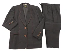 Leilian レリアン ウール100% ステッチ セットアップ ジャケット パンツ スーツ size9/黒 ◇■ レディース