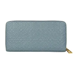 LOEWE ロエベ アナグラムリピート 長財布 アラウンドジップ ブルー 型押し加工 ブルー×ゴールド レザー