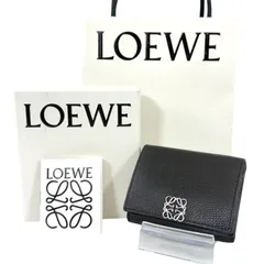 【人気・美品】LOEWE ロエベ アナグラム トライフォールド Wホック ダブル コンパクトウォレット 三つ折り 財布 シルバー金具 銀色 ブラック カーフ レザー 本革 メンズ レディース ユニセックス 男女兼用 コインケース カードケース 札入れ 小銭入れ