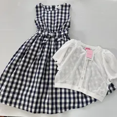 ポンポネットジュニア　ワンピース　ケイトスペード　カーディガン　2点まとめ売り　紺白チェック柄　ノースリーブワンピース　リボン　フレアースカート　裏地付き　新品カーディガン　RF00008