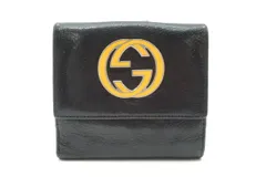 グッチ Wホック インターロッキングG 二つ折り 財布 131020 2118 コンパクトウォレット Unisex レザー 黒 ブラック GUCCI 5423k