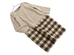 TRANS WORK トランスワーク ウール混 チェック ドッキング Iライン ワンピース size44/茶 ◇■ レディースのサムネイル