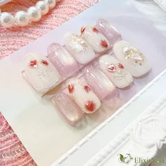 【現品】ネイルチップ　ピンク　チューリップ　花柄
