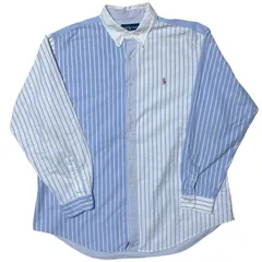 ボタンダウンシャツ ポロラルフローレン  クレイジーパターン ストライプ 青 白 クラシックフィット マルチストライプ ポニー刺繍ロゴ 2XL ビッグシルエット オーバーサイズ レディース ユニセックス メンズ 古着 長袖 CHM