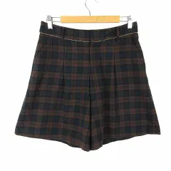 グリーンレーベルリラクシング ユナイテッドアローズ green label relaxing タック ショートパンツ チェック ラメライン 刺繍 ウールライク L 40 茶 ブラウン マルチカラー