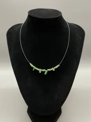 SN1132 ネックレス チョーカー ビーズ 天然石? 丸型 グリーン系 シルバーカラー ペリベット? ヴィンテージ アンティーク 首周り約39.7cm