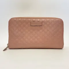 3191 GUCCI グッチ 長財布 ラウンドファスナー GG マイクロ シマ ピンク ベージュ レザー