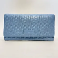 3585 GUCCI グッチ 長財布 シマレザー マイクロシマ ブルー 水色 フラップ コンチネンタル GG