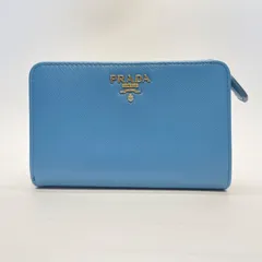 3456 PRADA プラダ 折り財布 サフィアーノレザー ブルー系 コンパクトウォレット ジップ