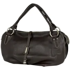 セリーヌ CELINE ロゴ ハンドバッグ ブラゾン レザー ダークブラウン レディース 【中古】