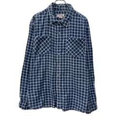 90s～ Habaud 長袖 ネルシャツ XL ブルー ハバンド スナップボタン 襟芯 90年代～ フランネルシャツ チェック柄 春秋物 a802-5693