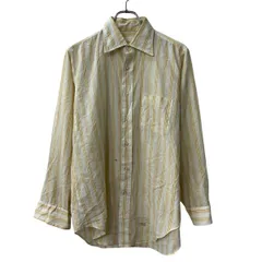 USA製 長袖 ストライプシャツ M～ イエロー ホワイト 胸ポケット 長袖シャツ ボタン トップス 春物 a802-5737