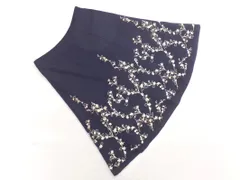 LAURA ASHLEY ローラ アシュレイ ウール混 刺繍 フレア スカート size7/紺 ◇■ レディース