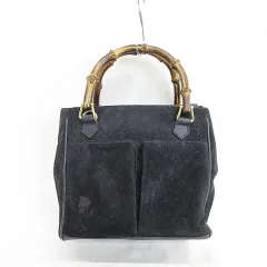 グッチ GUCCI バンブー ハンドバッグ ショルダーバッグ 2WAY スエード レザー ブラック ネイビー 黒 紺 ☆AA★
