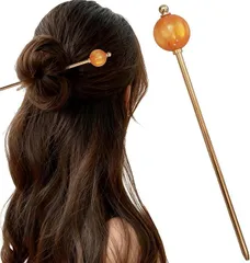 DY.2ten 一本挿し 簪 シンプル かんざし レディース 飴玉 髪飾り ヘアスティック 成人式 七五三 振袖 和装 着物 浴衣 留袖 和装小物 結婚式 ヘアアクセサリー 一本差し (オレンジ)