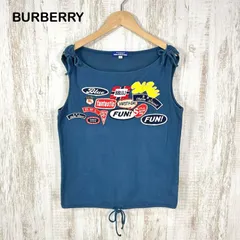 00s レア BURBERRY BLUE LABEL バーバリーブルーレーベル マルチワッペン ショルダー ウエストリボン ノースリーブ カットソー タンクトップ ブルー y2k 平成ギャル