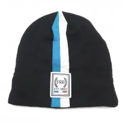 【美品】ルコック ニット帽 黒×白 フロントライン ロゴ刺しゅう ウール混 F(57-59cm)   ゴルフウェア le coq sportif