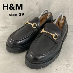 美品 H&M エイチアンドエム ブラック ビットローファー 厚底 ラグソール プラットフォーム シューズ 靴 チャンキーヒール ゴールド金具 ドレス トラッド モード カジュアル 1206747 906778 サイズ EUR39 US8 約25cm ★ ■■