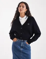 フレッドペリー レディース アウター カーディガン ニット Fred Perry cable knit cardigan NAVY ネイビー