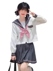 [YAISHN] セーラー服 制服 コスプレ ハロウィン 仮装 前開き 長袖 半袖 スカート 蝶結ぶ リボン プリーツスカート 人気 女子制服 本格制服 二本 JK 高校生 文化祭 学歳 入学式 卒業式 清純 可愛い レディース 3点セット
