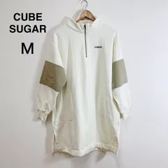 CUBE SUGAR 裏起毛ワンピース ハーフジップロゴプルオーバー ホワイト スウェット 裏起毛 バックロゴプリント ワンピース アメカジ カジュアル ミディ丈 Mのサムネイル
