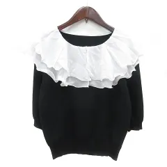 イング INGNI ニット セーター フリル 五分袖 M 黒 ブラック /MN ●RY