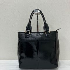 美品 濱野皮革工藝 HAMANO エナメル トートバッグ 黒 A4可 アテニア