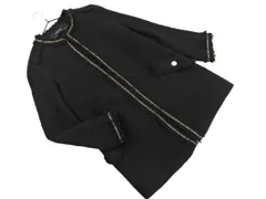 ZARA basic ザラ ベーシック ツイード フリンジ ノーカラー ジャケット sizeXS/黒 ◇■ レディース