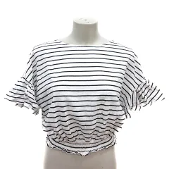 コルザ COLZA カットソー クルーネック ボーダー 半袖 ドルマンスリーブ S 白 ホワイト /MN ●RY