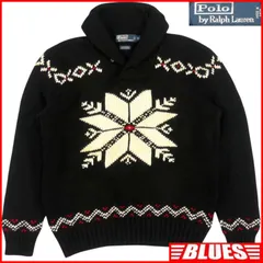 POLO RALPH LAUREN ラルフローレン セーター XL ニット 古着 メンズ 黒 雪柄 カシミヤ ショールカラー ニット_セーターサイズXL一覧←SEULB屋着古← TY455