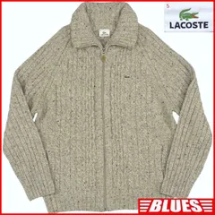 LACOSTE ラコステ セーター XL ニット 5 ネップ グレー ウール 古着 メンズ ジップアップ ケーブル編み ニット_セーターサイズXL一覧←SEULB屋着古← HS456