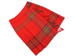 KUMIKYOKU 組曲 チェック フリンジ 巻き ラップ スカート size1/赤 ◇■ レディース