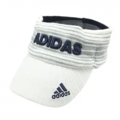 【超美品】アディダス ニットサンバイザー 白×グレー ロゴネイビー ボーダー フリーサイズ(57～59cm)   ゴルフウェア adidas