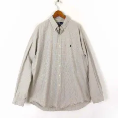 ポロ バイ ラルフローレン Polo by Ralph Lauren BLAKE 90’S ヴィンテージ シャツ ボタンダウン 古着 ワイドシルエット チェック柄 長袖 L ベージュ ブラウン 紺 ネイビー 香港製